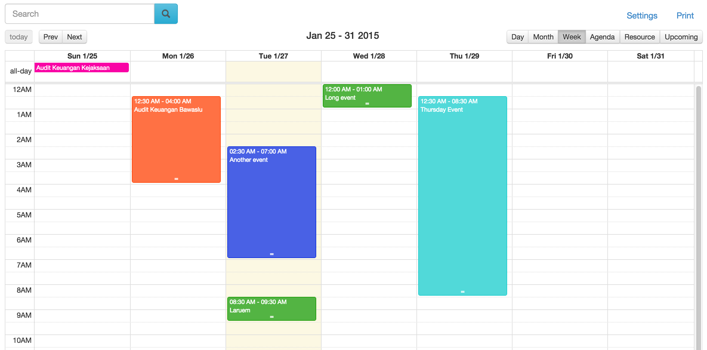 Calendar Week View PHP Event Calendar